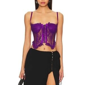Guizio Aleia Ruffle Corset Top Amethyst Purple XS NWT Romantic Boned Bustier